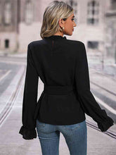 Load image into Gallery viewer, Round Neck Tie Waist Long Sleeve Blouse