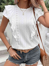 Load image into Gallery viewer, Eyelet Butterfly Sleeve Round Neck Blouse