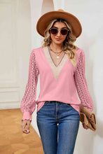 Load image into Gallery viewer, Contrast V-Neck Long Sleeve Blouse