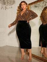 Load image into Gallery viewer, Plus Size Surplice Neck Long Sleeve Slit Dress
