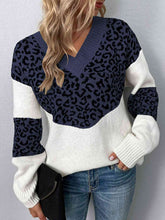 Load image into Gallery viewer, Leopard V-Neck Dropped Shoulder Sweater