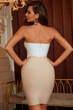 Load image into Gallery viewer, Contrast Rhinestone Lace-Up Strapless Bandage Dress