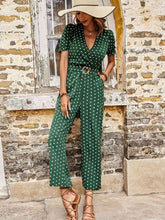 Load image into Gallery viewer, Polka Dot Belted Flounce Sleeve Jumpsuit with Pockets