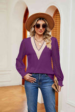 Load image into Gallery viewer, Contrast V-Neck Long Sleeve Blouse