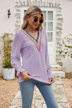 Load image into Gallery viewer, Eyelet Flounce Sleeve V-Neck Blouse