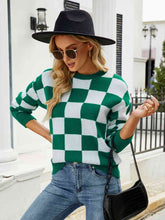 Load image into Gallery viewer, Checkered Round Neck Sweater