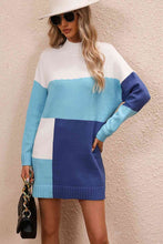 Load image into Gallery viewer, Color Block Mock Neck Dropped Shoulder Sweater Dress