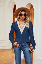 Load image into Gallery viewer, Contrast V-Neck Long Sleeve Blouse