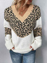 Load image into Gallery viewer, Leopard V-Neck Dropped Shoulder Sweater