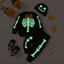 Load image into Gallery viewer, Glow in the Dark Skeleton Pattern Round Neck Sweatshirt and Bone Pattern Pants Set