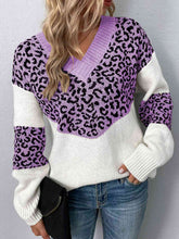 Load image into Gallery viewer, Leopard V-Neck Dropped Shoulder Sweater