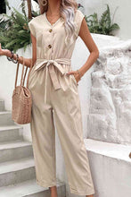 Load image into Gallery viewer, Capped Sleeve Belted V-Neck Jumpsuit