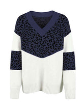 Load image into Gallery viewer, Leopard V-Neck Dropped Shoulder Sweater