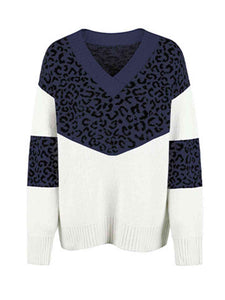 Leopard V-Neck Dropped Shoulder Sweater