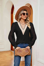 Load image into Gallery viewer, Contrast V-Neck Long Sleeve Blouse