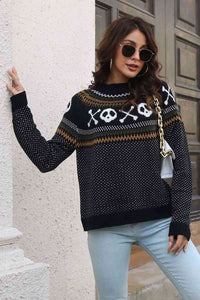 Spooky Ribbed Round Neck Long Sleeve Pullover Sweater