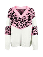 Load image into Gallery viewer, Leopard V-Neck Dropped Shoulder Sweater