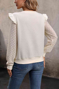 V-Neck Ruffle Trim Long Sleeve Top