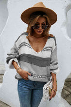 Load image into Gallery viewer, Color Block Scoop Neck Dropped Shoulder Sweater