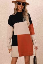 Load image into Gallery viewer, Color Block Mock Neck Dropped Shoulder Sweater Dress