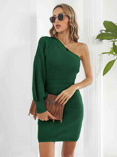 Load image into Gallery viewer, One-Shoulder Mini Sweater Dress