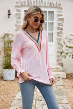 Load image into Gallery viewer, Eyelet Flounce Sleeve V-Neck Blouse