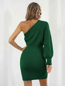 One-Shoulder Mini Sweater Dress
