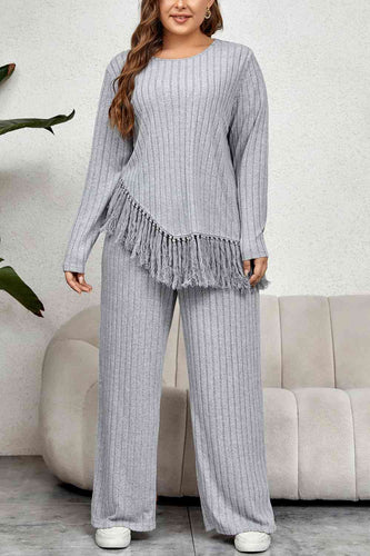 Plus Size Tassel Hem Two Piece Set