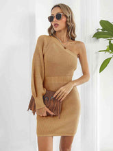 Load image into Gallery viewer, One-Shoulder Mini Sweater Dress