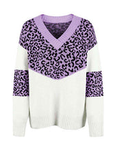 Load image into Gallery viewer, Leopard V-Neck Dropped Shoulder Sweater