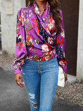 Load image into Gallery viewer, Printed Surplice Neck Long Sleeve Blouse