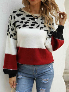 Color Block Round Neck Sweater