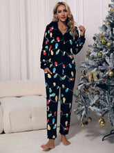 Load image into Gallery viewer, Zip Front Hooded Christmas Lounge Jumpsuit with Pockets
