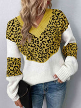 Load image into Gallery viewer, Leopard V-Neck Dropped Shoulder Sweater