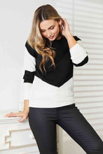 Load image into Gallery viewer, Woven Right Two-Tone Openwork Rib-Knit Sweater